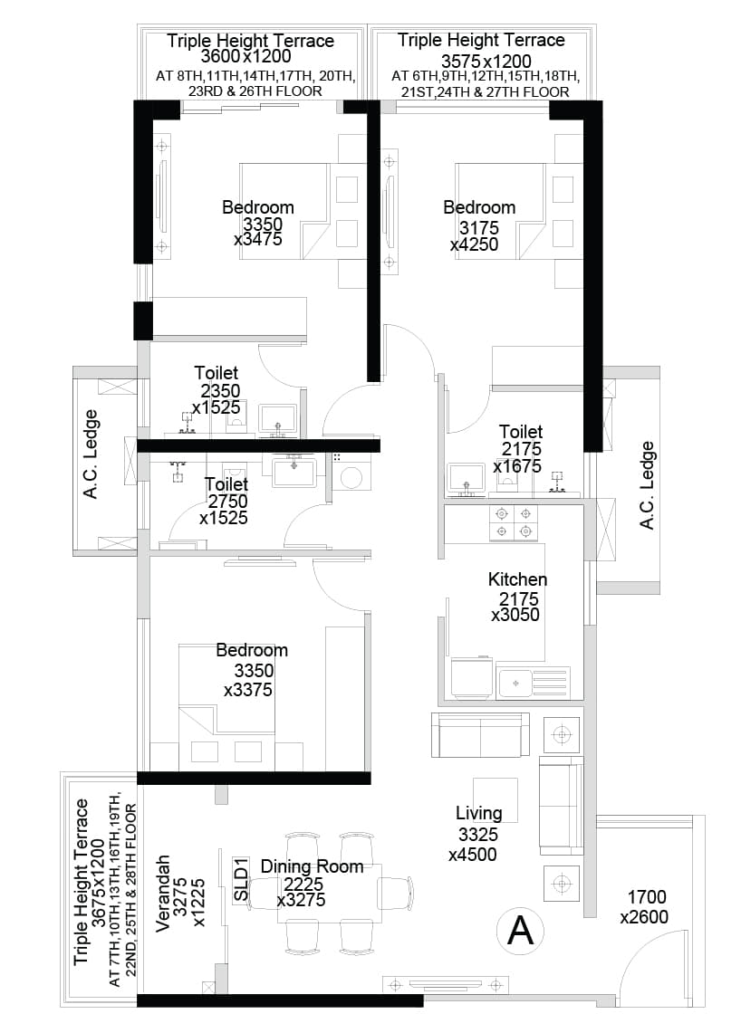 Floor-Plan-20-Sugam-Crown-Kolkata-5431307_1141_818 Crown at Aquaview by Sugam Group, Diamond Group & Purti Realty — Mahisbathan, Sector V, Kolkata