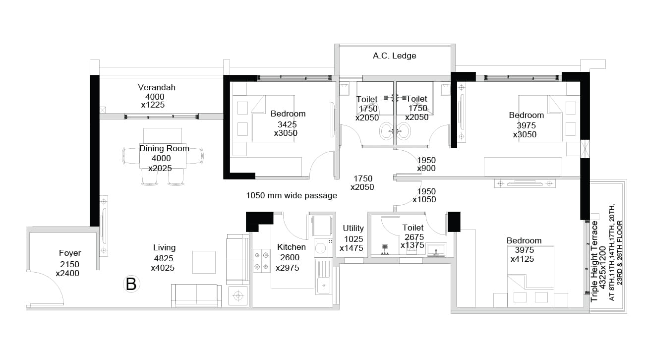 Floor-Plan-22-Sugam-Crown-Kolkata-5431307_706_1301 Crown at Aquaview by Sugam Group, Diamond Group & Purti Realty — Mahisbathan, Sector V, Kolkata